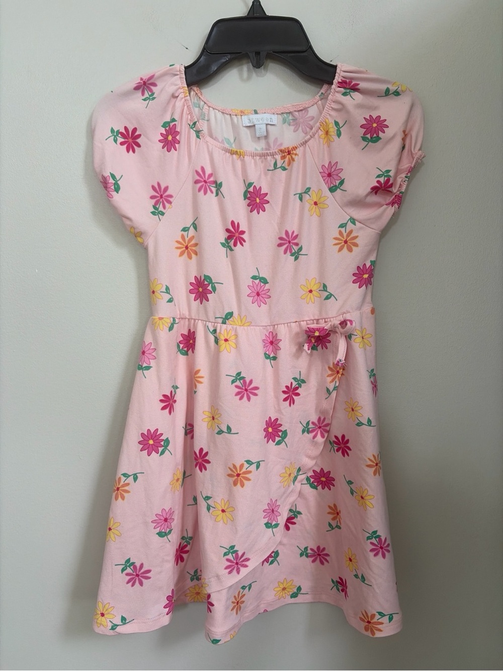 btween Pink Floral Tie-Waist Cotton Dress